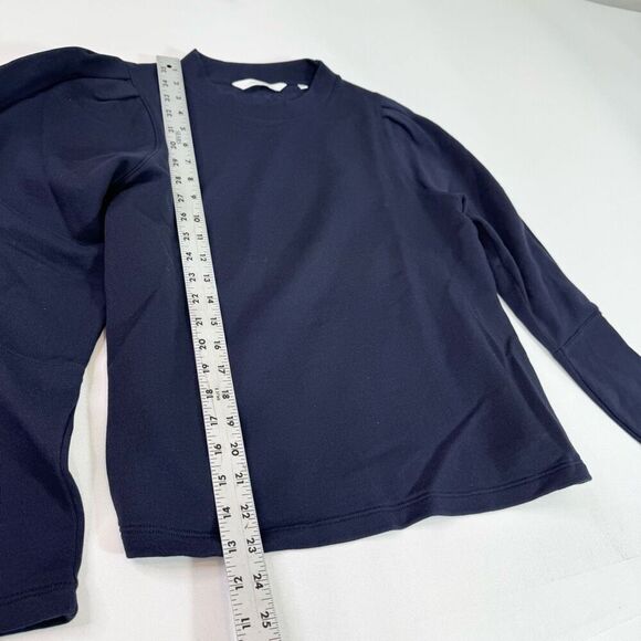 Rebecca Taylor Top Womens Medium Navy Blue Puff Long Sleeve Sweatshirt Material - Picture 2 of 8